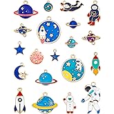 JIALEEY Space Theme Charm Assorted Gold Plated Enamel Mixed Astronaut Jupiter Rocket Planet Celestial Charm Pendant DIY for Necklace Bracelet Earring Jewelry Making, 20PCS