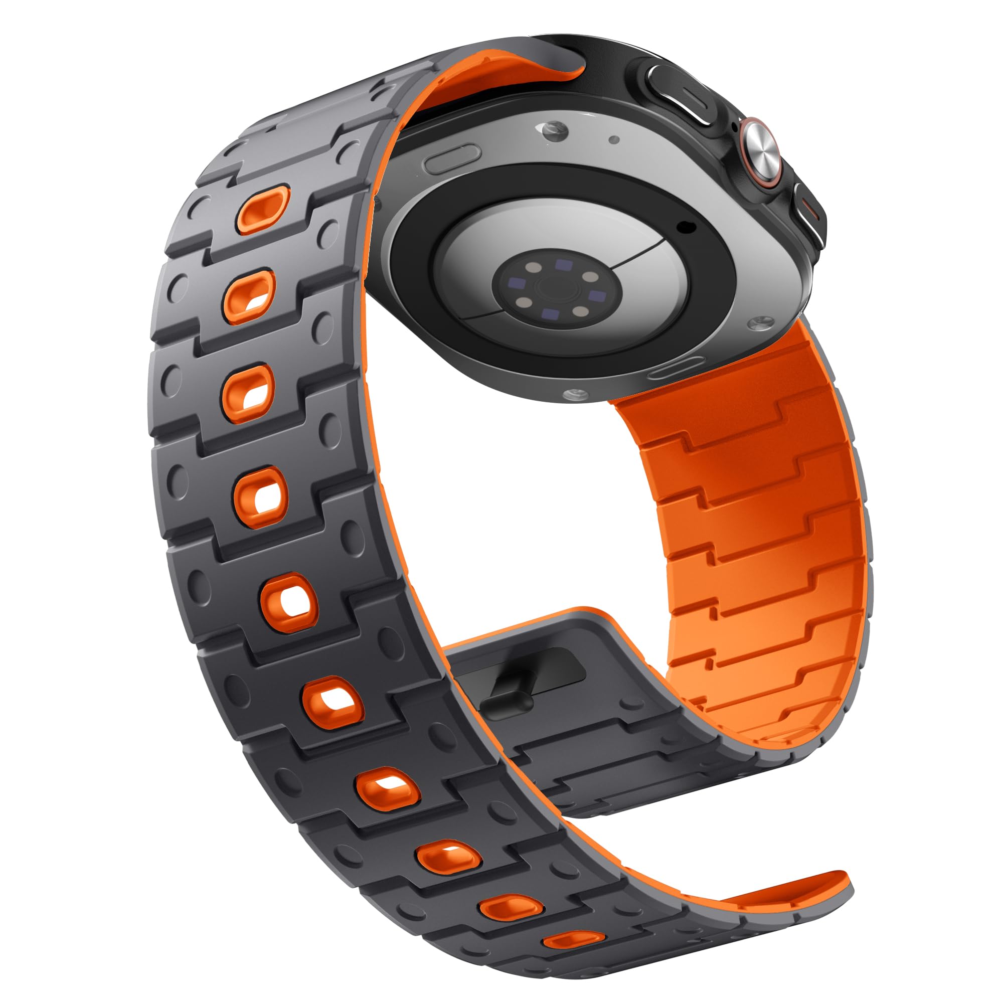 Photo 1 of Bandletic Silicone Magnetic Watch Band for Samsung Watch Ultra Band, Durable Soft Breathable Waterproof Loop Replacement Strap with Magnet for Galaxy Ultra Watch Band 47mm for Men, Spacegray Orange