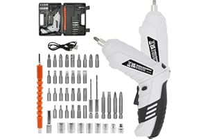 MXMZHXU Cordless Screwdriver 47 Pcs, 3.6V RechargeableElectric Screwdriver, 3Nm Dual Position Handle Power Screwdriver with USB Cable, LED Light for Home, Office, DIY Tools