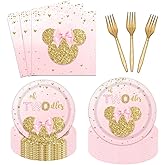 96 PCS Cartoon Mouse 2nd Plates and Napkins Party Supplies Girls Oh Twodles Mouse Happy 2nd Birthday Tableware Set Two Years Old Birthday Dinnerware Party Decorations Serve 24 Guests