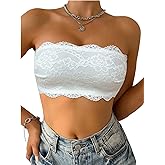 GORGLITTER Women's Lace Strapless Bra Push Up Bralette Side Closure Criss Cross Padded Wireless Tube Top Underwear