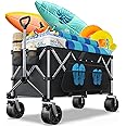 Collapsible Wagon, 440 lbs Foldable Utility Wagon Cart with Big Wheels, Heavy Duty Folding Wagon for Beach/Garden/Camping/Grocery-Black