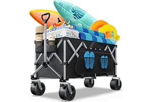 EVERYFUN PRO Collapsible Wagon, 440 lbs Foldable Utility Wagon Cart with Big Wheels, Heavy Duty Folding Wagon for Beach/Garden/Camping/Grocery-Black