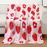 Cute Strawberry Throw Blanket for Kids Girls, Soft Fleece Pink Throw Home Decor for Women Teens as Birthday Gifts Cozy Fruit Pattern Blankets for Couch Sofa Bed Camping, 51x63 inches