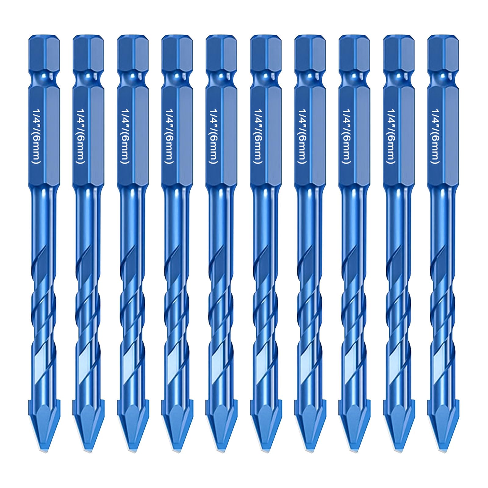 10 PCS Tile Drill Bits Set, Masonry Concrete Drill Bit 1/4 Hex Shank High Strength Tungsten Carbide Tip Tile Drill Bit Set for Porcelain Glass Brick Cement Wood (6mm,Blue)