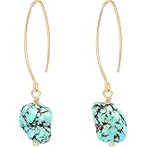 Aobei Pearl Raw Turquoise/Shell Pearl Drop Dangle Earrings 18K Gold Plated Long Hook Wire Threader Earrings for Women Bohemian Ear Jewelry Gift for Her