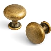 DeuForge Antique Brass Zinc Alloy Cabinet Knob - Single Hole Center Cabinet Pull Hardware for Bedroom, Kitchen, 6 Pack