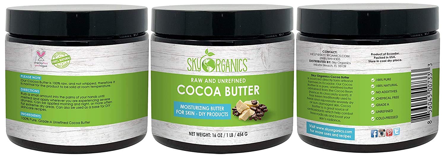 Cocoa Butter by Sky Organics (16 oz) Pure Unrefined Raw Cocoa Butter for Body, Hair and DIY Raw Cocoa Body Butter Natural Cocoa Butter : Beauty