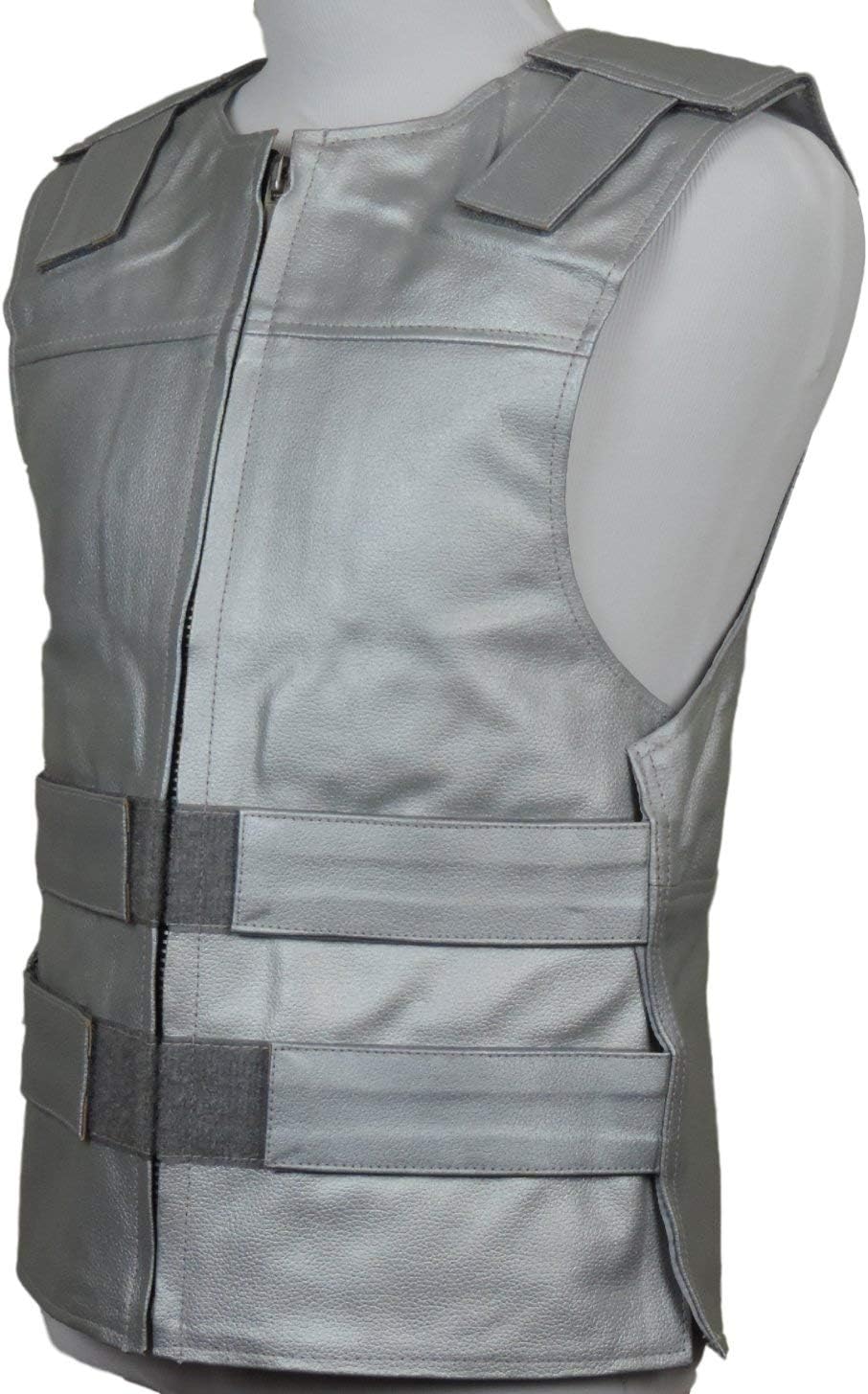 Silver Leather Bulletproof Style Motorcycle Vest (4XL
