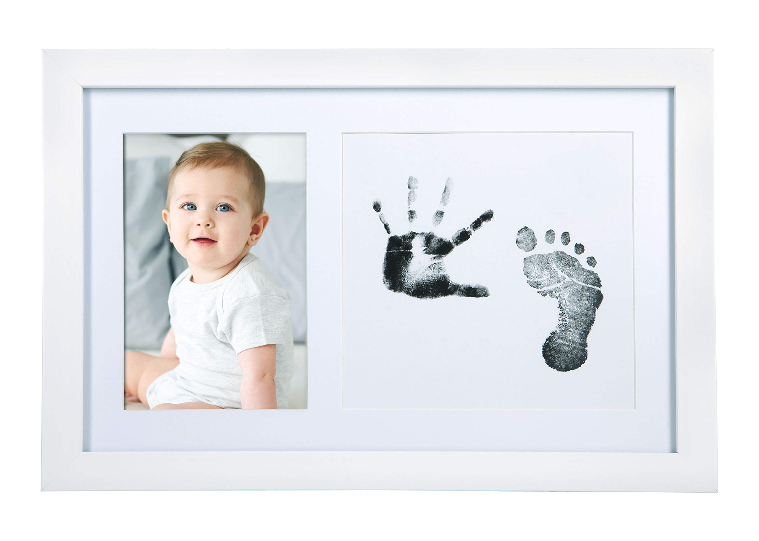 Little Pear Baby Handprint & Footprint Frame, Gender-Neutral Baby Prints Frame, Clean Touch Ink Pad Included, White