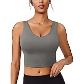PINSPARK Sports Bras for Women Built in Bras Padded Yoga Bra V Neck Longline Workout Tank Tops with Removable Pads