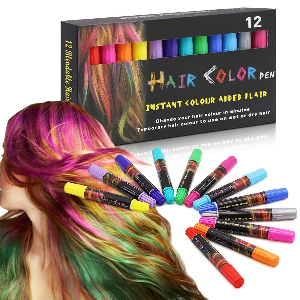Hair Chalk Pens 12pcs Dye Hair Washable Hair Color Kids Party
