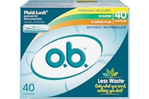 o.b. Original Non-Applicator Tampons, Regular, Super, & Super Plus Absorbancies, Multi Pack of 40 Tampons