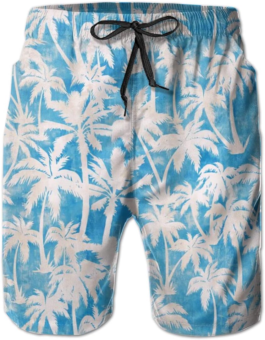 IconSymbol Men's Quick Dry Swim Trunks Maui Palm Turqiouse Colorful Beach Shorts with Mesh Lining