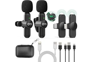 Wireless Lavalier Microphone for iPhone/ipad/Android,Wireless Lapel Clip on Microphone(2 Microphones with 2 Receivers) Plug-P