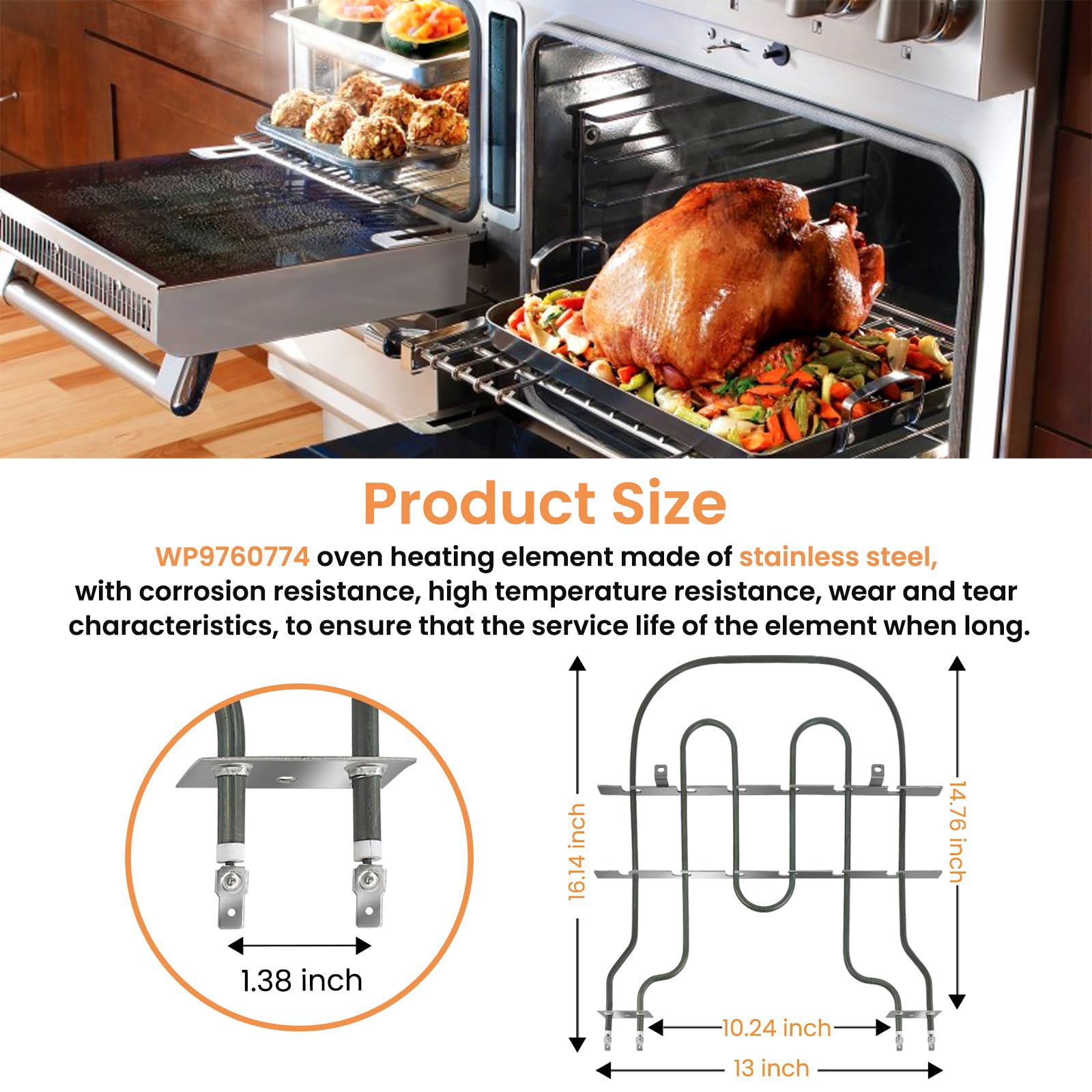 KTXzxdr WP9760774 3240W Broil Element Compatible with KEBC167MSS01 and More Oven,Replaces 1201761,8301514,9760774,AH11747304,AH1488544,AP3951311,AP6014070,EA11747304,PS11747304,PS1488544