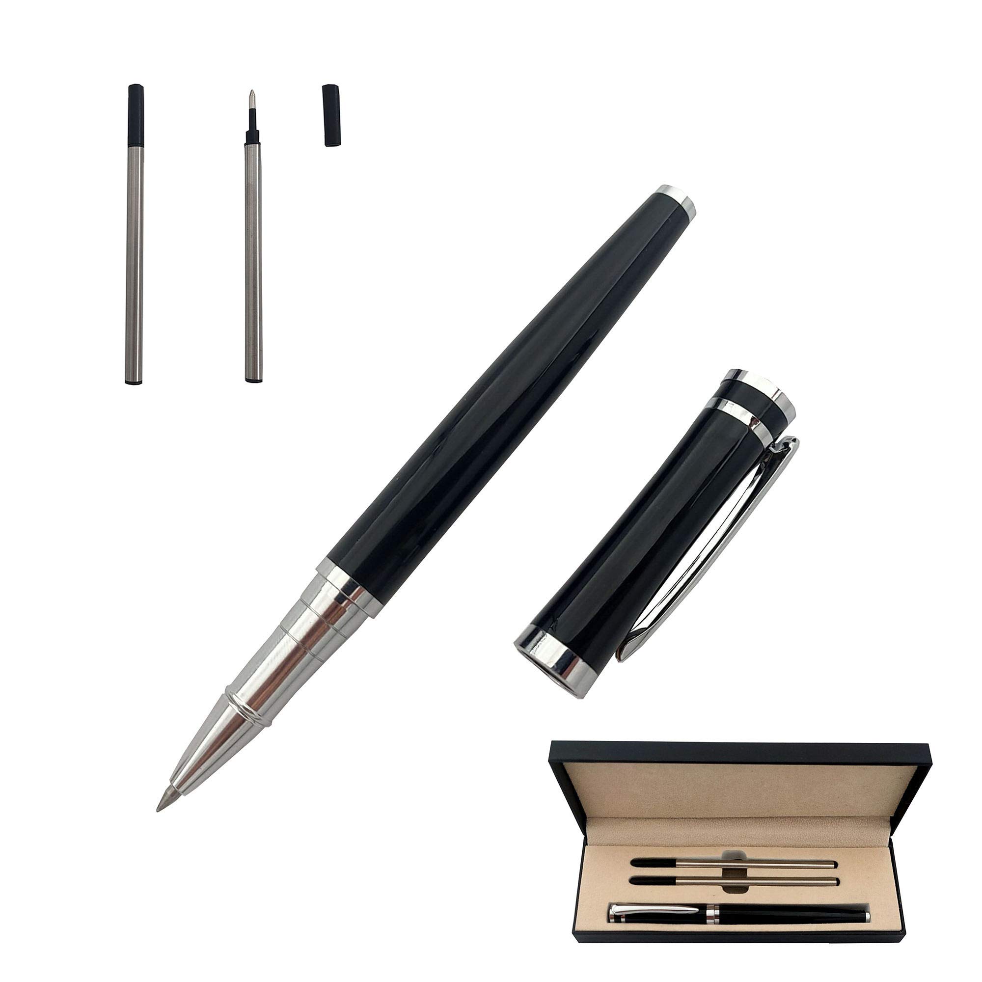 Accod Fashion Ballpoint Pen Student Gel Pen Metal Ballpoint Pen Signature Pen with Two Replaceable Refills Nice Gift for Family and Friend-Gift Box (Black)