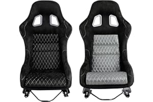 ciwucseat Size L Piece of Universal Fiber Glass Racing Bucket Seat, Silver Mesh Shiny Fabric Stronger Fiberglass Back w/Dual Lock Slider, Fit for Racing Simulator and Car Use