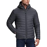 33,000ft Men's Lightweight Packable Insulated Puffer Winter Jacket with Hood, Water-Resistant Down Alternative Puffy Coat