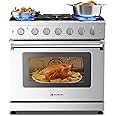 AAOBOSI 36 Inch Front Control Gas Range Oven with 6 Cooktop Burners, 6 Cu. Ft True Convection and Self Clean, Freestanding Stainless Steel Heavy Duty Gas Range Stove with Halogen Light,Large Capacity