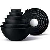 COOK WITH COLOR Mixing Bowls with TPR Lids - 12 Piece Plastic Nesting Bowls Set includes 6 Prep Bowls and 6 Lids, Microwave Safe (Speckled Black)