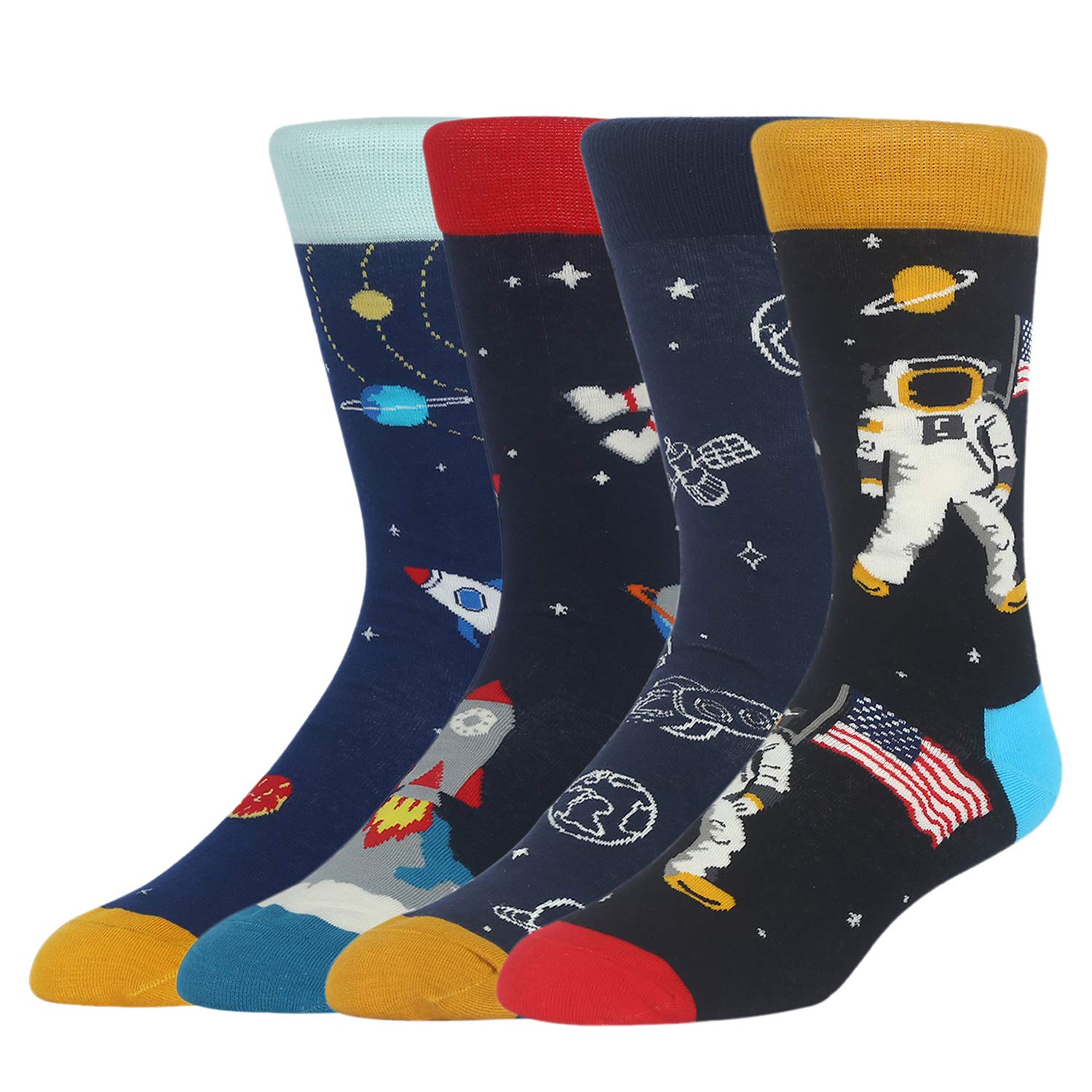 Mens Space Novelty Crew Socks Funny Crazy Socks Alien Astronaut Planet Pizza Casual Socks