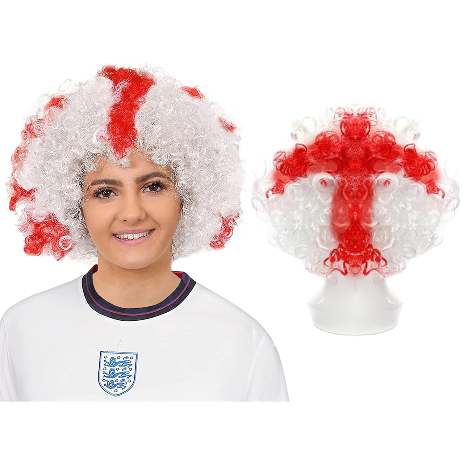 I Love Fancy Dress ILFD2264 Unisex Afro St George's Cross Supporters Wig, One size