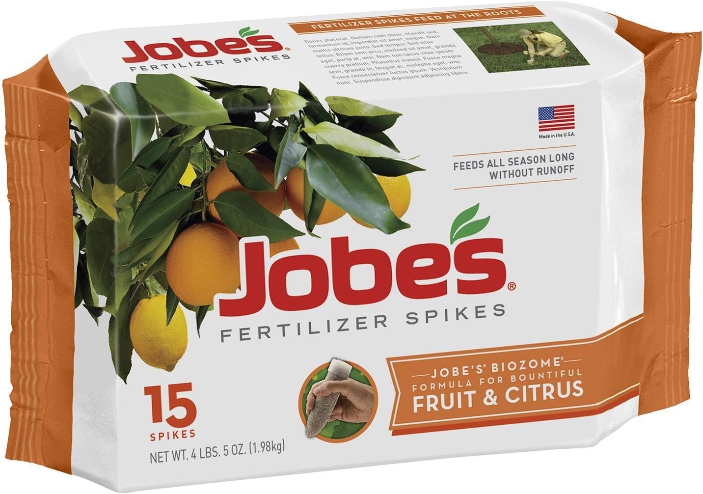 Jobes 01612 Fertilizer Spikes for Fruit and Citrus Trees, 9-12-12, 15 Pack