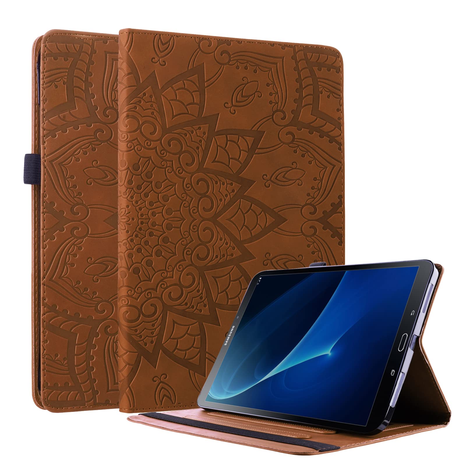 Lspcase Galaxy Tab A6 10.1 Case PU Leather Wallet Case Soft TPU Cover Flip Stand Card Slot Pen Holder Case Mandala Flower Pattern For Samsung Galaxy Tab A 10.1 Inch 2016 SM-T580 SM-T585 - Brown
