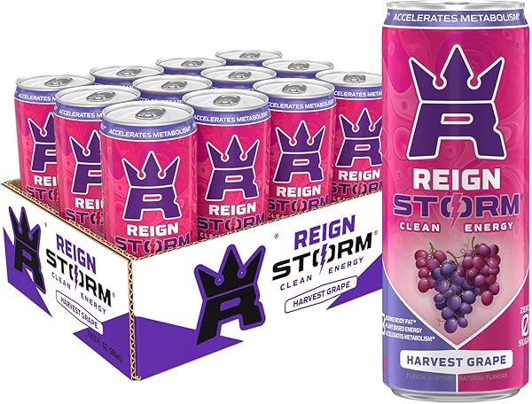 REIGN STORM, HARVEST GRAPE, FITNESS & WELLNESS ENERGY DRINK, 12 FL OZ (PACK OF 12)