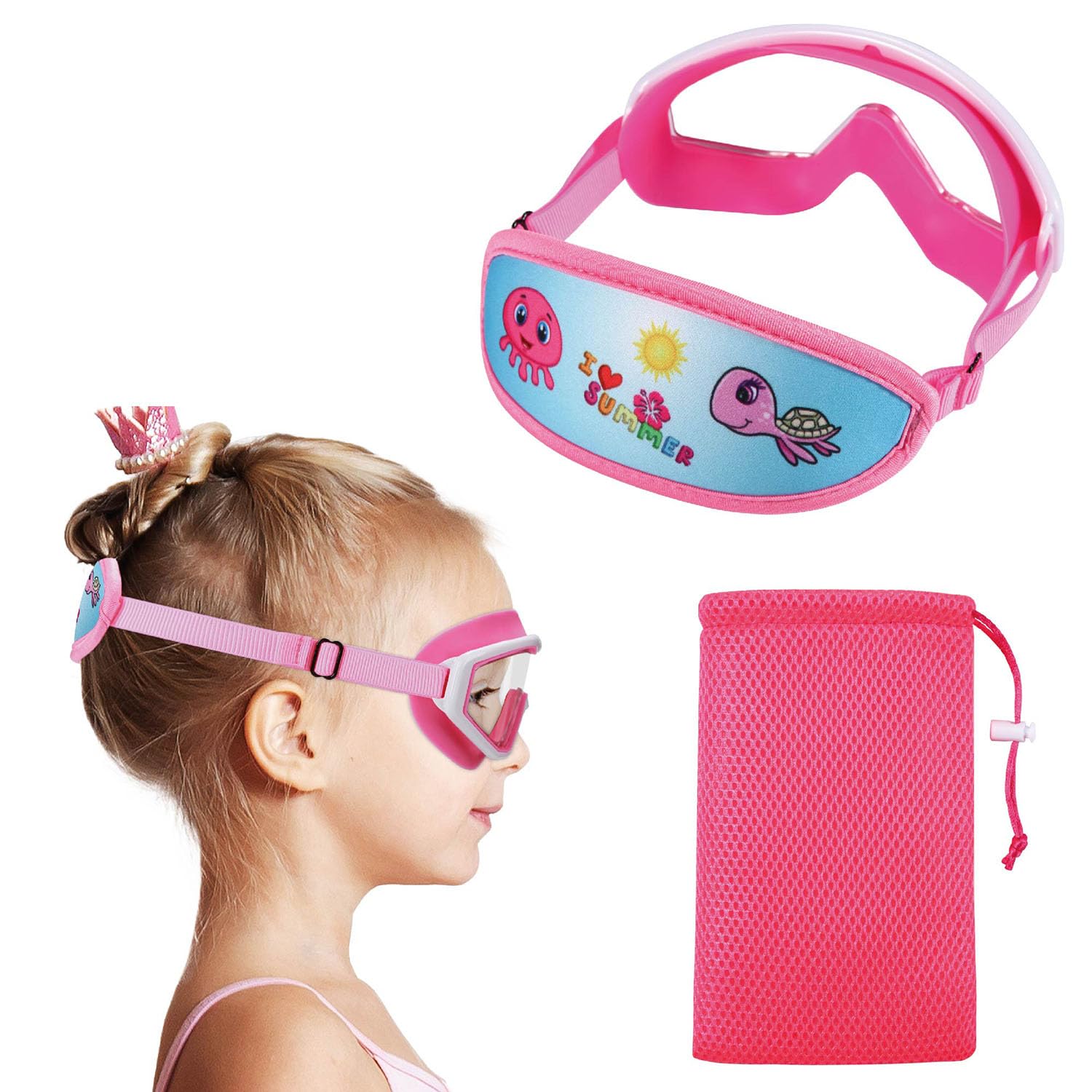 RUIGAO Kids Swim Goggles Age 4-7, Toddler Goggles No Tangle, Child Swimming Mask/Bungee Strap/Soft Band (1PK - Fun Summer) — image 1