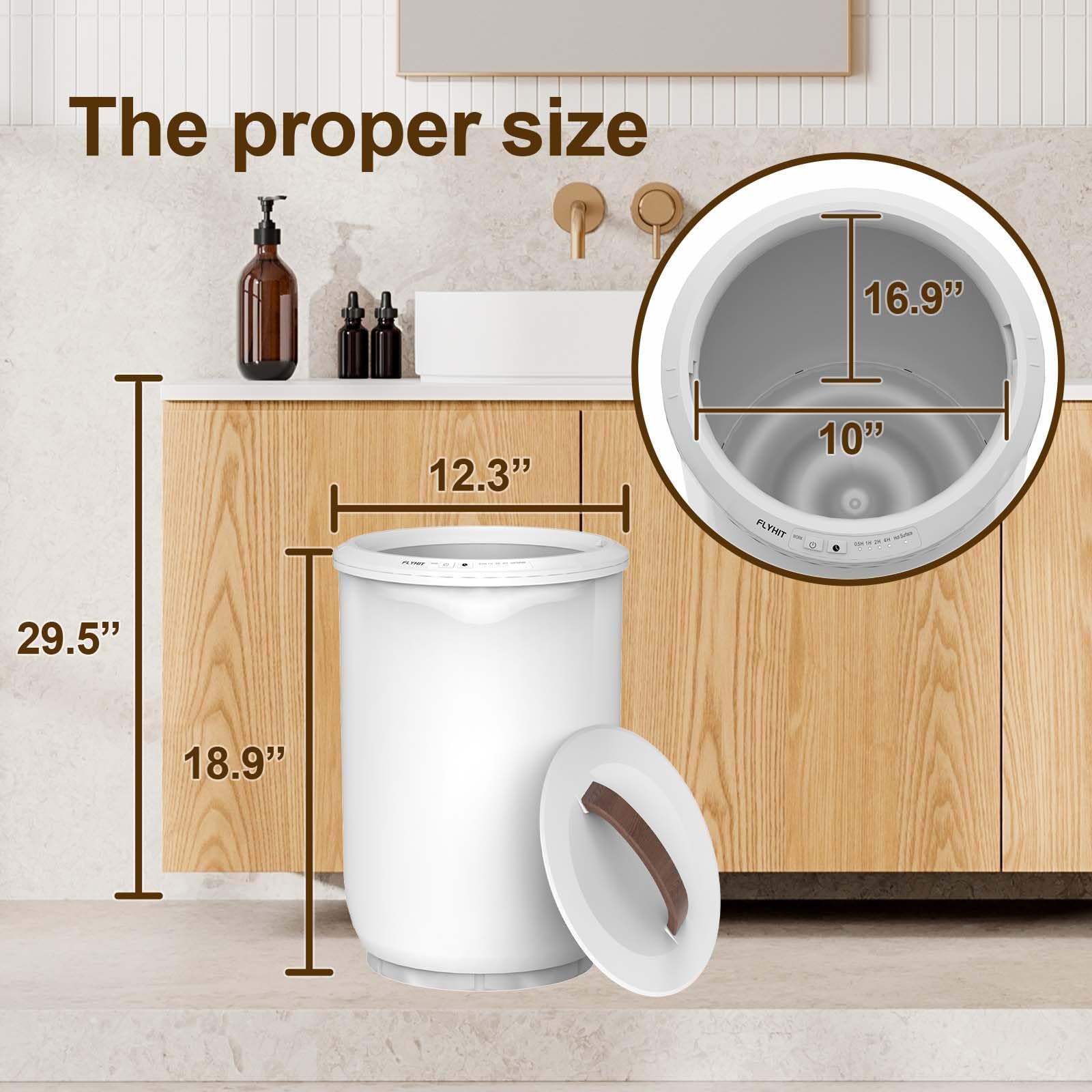 FLYHIT Large Towel Warmer for Bathroom - Heated Towel Warmers Bucket, Wood Handle, Auto Shut Off, Fits Up to Two 40