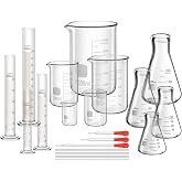 Frienda 20 Pcs 50/100/250/500/1000ml Lab Glassware Beaker Set | Laboratory Equipment, Glass Measuring Beaker, Graduated Measuring Cylinder with Stirring Rod for Science Chemistry Supplies