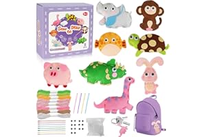 AZREFERENCE Kids Sewing Kits for Beginners, 8 Stuffed Animals, Rabbit, Dinosaur Making Easy Felt Sewing Fun Craft Kit, Educational Learn to Sew Gifts for Kids Age 5 6 7 8 9 10 11 12, Instruction & Felt Materials