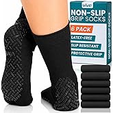 Vive Non-Slip Grip Socks (6 Pairs) - Slipper Socks for Women, Men - Anti-Slip Gripper Socks for Hospital, Yoga, Pilates