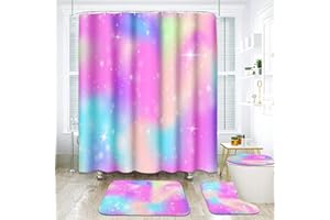 ArtSocket Unicorn Rainbow Bathroom Set with Shower Curtain and Rugs Accessory, Universe Princess Watercolor Fantasy Shower Curtain, Abstract Bathroom Decor 4 Pcs