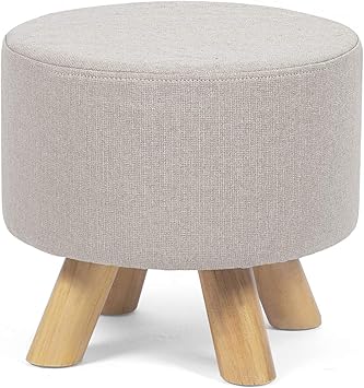 Amazon Com Edeco Modern Round Ottoman Foot Rest Stool Seat Pouf Ottoman With Linen Fabric And Non Skid Wooden Legs Beige Furniture Decor