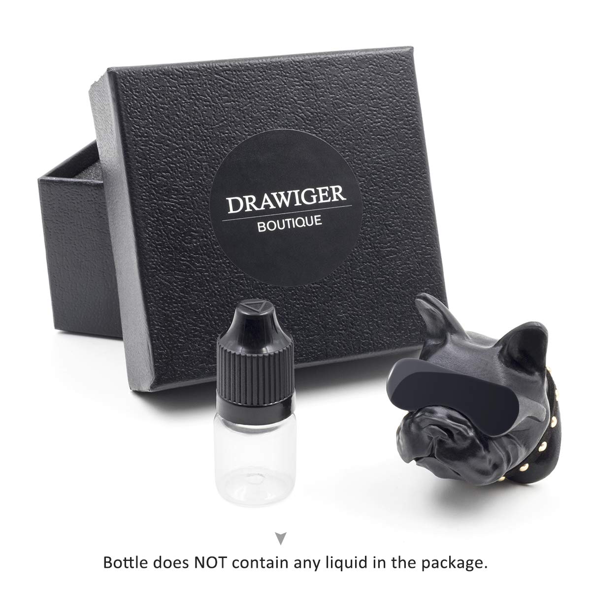 DRAWIGER Mini Aroma Diffuser for Car Vent Clip for Essential Oil and Perfume with Refill Bottle, French Bulldog, Black