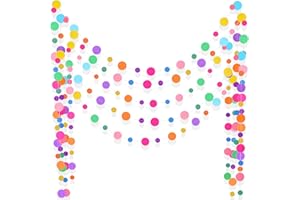 Outus 5 Pieces Colorful Dots Paper Garland Round Glitter Garland Hanging Confetti Streamers Backdrop for Candy Birthday Classroom Halloween Trunk or Treat Car Decoration (Rainbow)