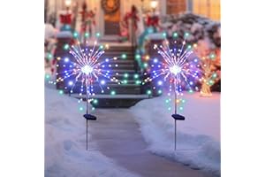 SOLARERA Christmas Solar Garden Lights for Outdoor Decor, Waterproof 2 Pack Solar Powered Firework Stake 120 LED Sparklers String Lights for Yard Pathway Halloween Christmas Decorations(Colorful)