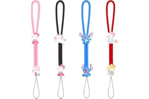 Ezelisy Phone Charm Wrist Strap - 4Pcs Adjustable Nylon Wristlet Lanyards with Cute Cartoons - for iPhone Cases Cameras Keychain