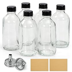 6 Pack, 4 oz Small Clear Glass Bottles with Lids