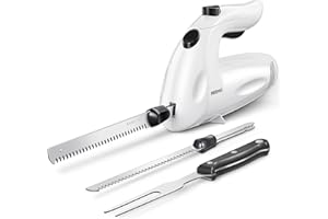 Electric Knife With Handle, Reemix 150W Powerful Electric Knife Set for Carving Meats, Poultry, Bread, Serving Fork and 2 Car