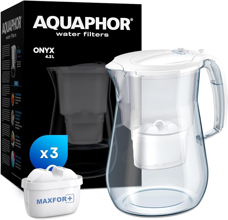 AQUAPHOR Onyx Water Filter Jug 4.2l incl MAXFOR+ Filters Black White