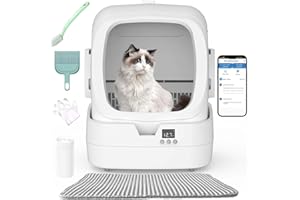 UPFAS Automatic Cat Litter Box Self Cleaning - APP Control and Weight Monitoring - Ultra-Quiet, Medium Cats and Kittens Litter Box, Safe Anti-Pinch【Assembly Required】