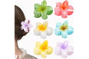 HAPTIME 6 Pack Flower Claw Clip for Women, Preppy Flower Hair Clip, Hawaiian Plumeria Hair Clip, Hawaii Hair Accessories for Thick Hair, Gifts for Women Teen Girls