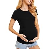 MIRAZEN Maternity Shirts for Women – Crew Neck Maternity Top Short Sleeve