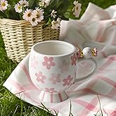 DIF DECO Ceramic Mug Cute Candy Shape, Unique Holiday Mug with Handle Hot Cocoa Cup Perfect for Tea & Coffee Lovers, Gifts for Family Friends or Children 12 OZ (Pink Flowers)