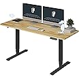 FLEXISPOT E6 Essential Solid Wood 3 Stages Dual Motor 63x24 Inch Electric Height Adjustable Standing Desk Whole-Piece Board Rubber Wood Desk Sit Stand Up Desk (Black Frame + Solid Wood Desktop)