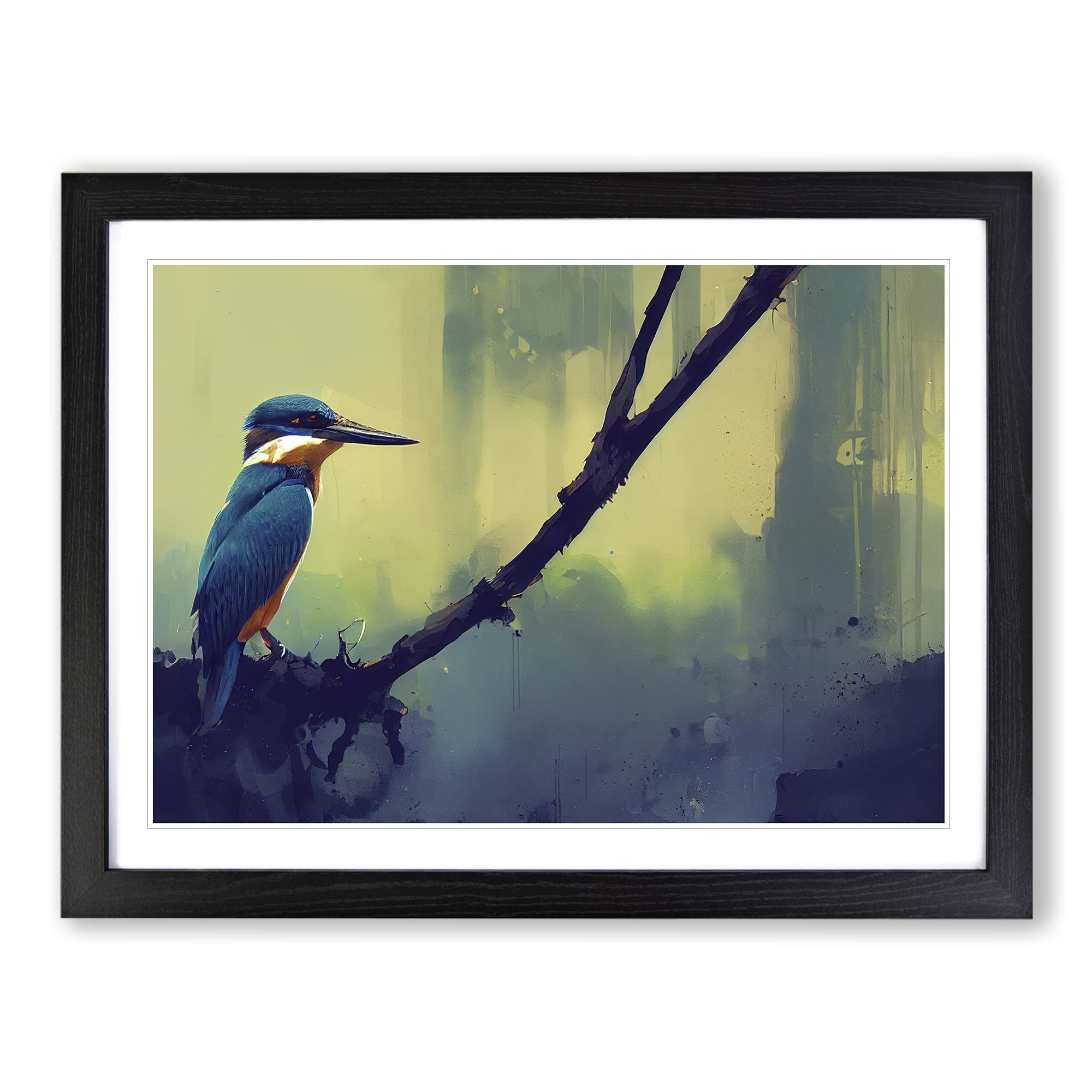 Kingfisher Bird Art Painting Vol.2 Framed Print | A4 Black Framed Wall Art | Ready to Hang | Modern Historical Picture | Living Room Bedroom Lounge Office